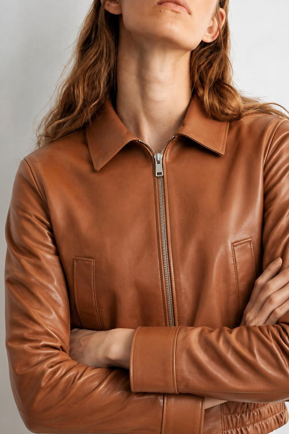 Verona Women’s Cropped Leather Jacket - Cognac
