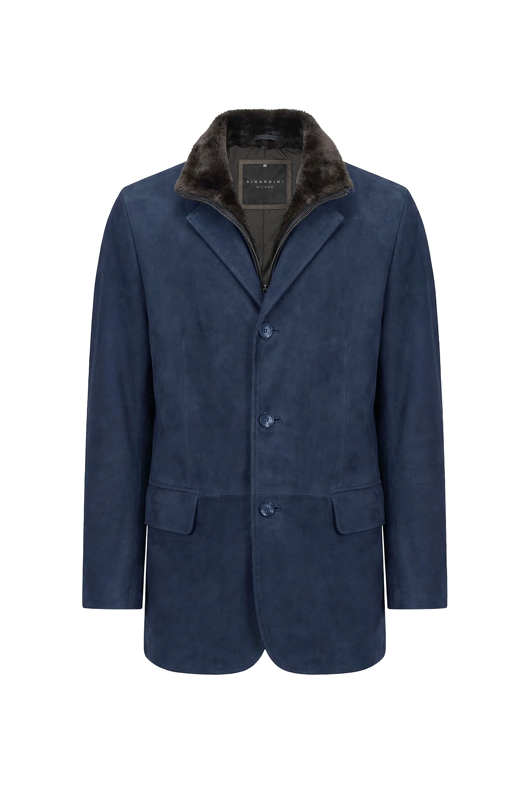 Giovanni Men’s Winter Jacket with Shearling Collar - Navy Blue