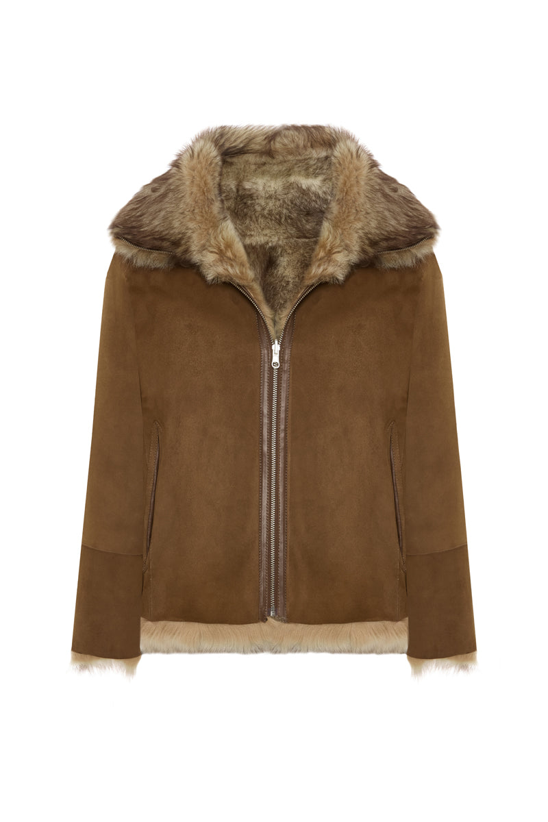 Calista Women’s Reversible Shearling Jacket - Honey Gold