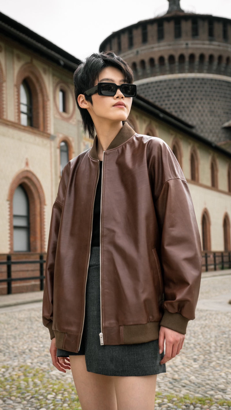 Lea Oversize Bomber Leather Jacket