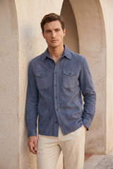 Adrien Men’s Suede Leather Overshirt - Midnight Blue - Bigardini
