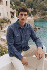 Adrien Men’s Suede Leather Overshirt - Midnight Blue - Bigardini