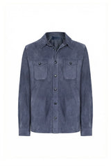 Adrien Men’s Suede Leather Overshirt - Midnight Blue - Bigardini