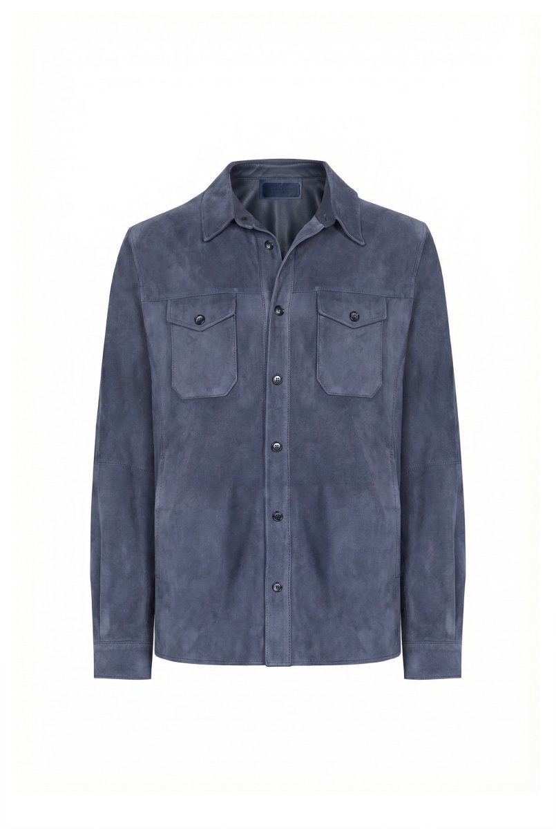Adrien Men’s Suede Leather Overshirt - Midnight Blue - Bigardini