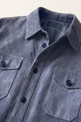 Adrien Men’s Suede Leather Overshirt - Midnight Blue - Bigardini