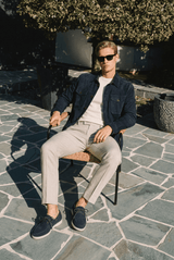 Adrien Men's Suede Leather Overshirt - Navy Blue - Bigardini