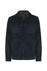 Adrien Men's Suede Leather Overshirt - Navy Blue - Bigardini