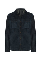 Adrien Men's Suede Leather Overshirt - Navy Blue - Bigardini