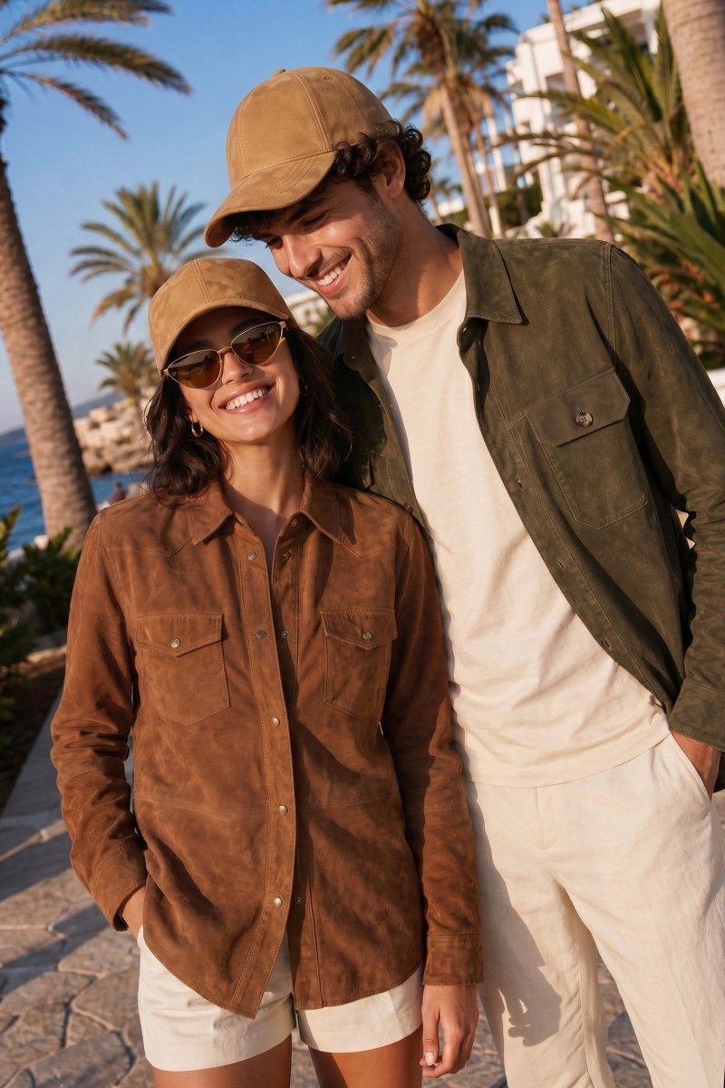 Adrien Men’s Suede Leather Overshirt - Olive Night - Bigardini