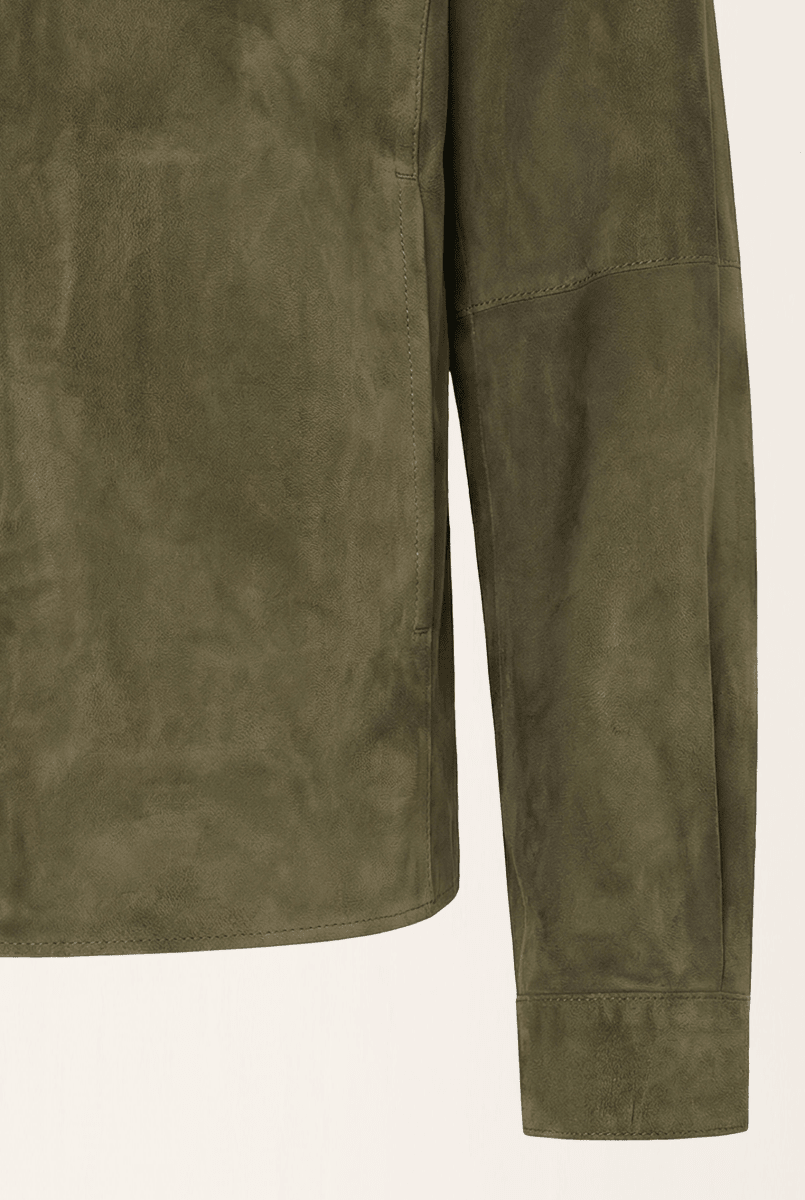 Adrien Men’s Suede Leather Overshirt - Olive Night - Bigardini
