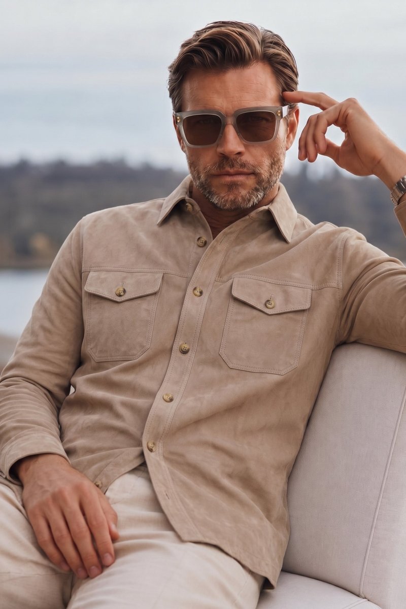 Adrien Men’s Suede Leather Overshirt - Vison - Bigardini