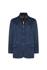 Albo Men's Suede Blazer Jacket - Navy Blue - Bigardini