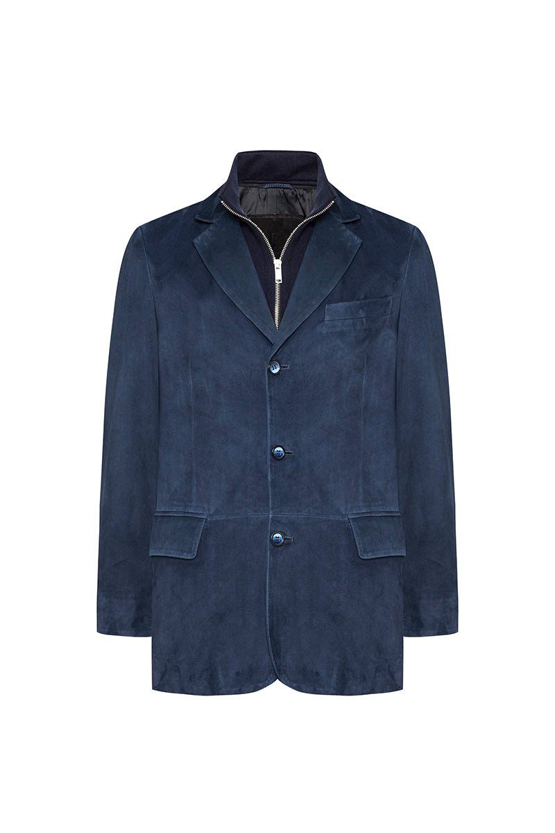 Albo Men's Suede Blazer Jacket - Navy Blue - Bigardini