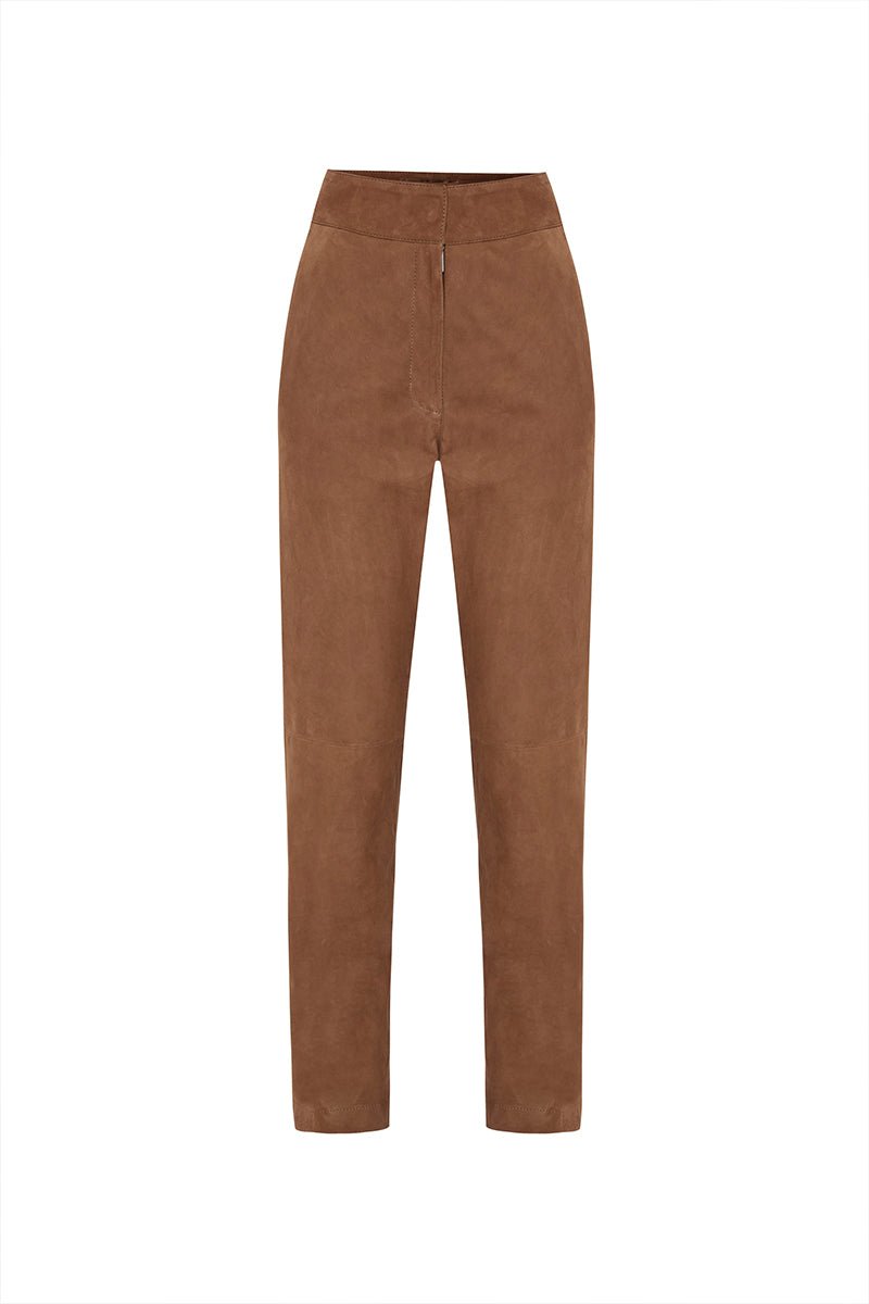 Alma Women's Straight-Leg Suede Leather Trousers Snuff
