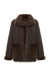Amira Women's Reversible Shearling Sheepskin Coat - Milk Brown - Bigardini