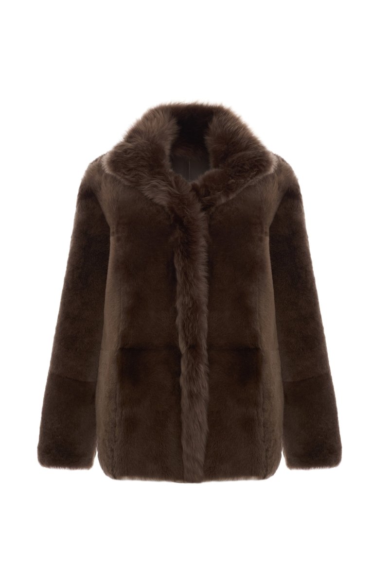 Amira Women's Reversible Shearling Sheepskin Coat - Milk Brown - Bigardini