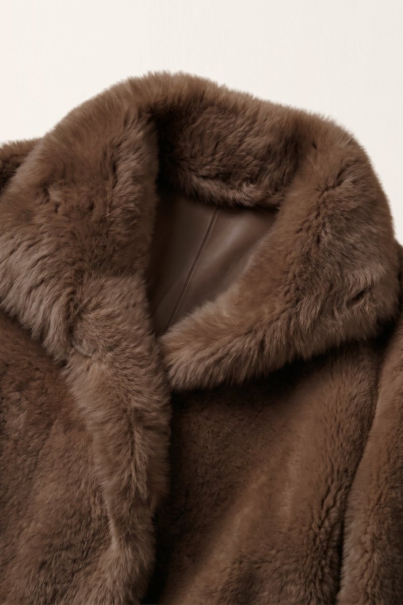 Amira Women's Reversible Shearling Sheepskin Coat - Milk Brown - Bigardini