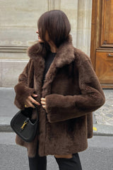 Amira Women's Reversible Shearling Sheepskin Coat - Milk Brown - Bigardini