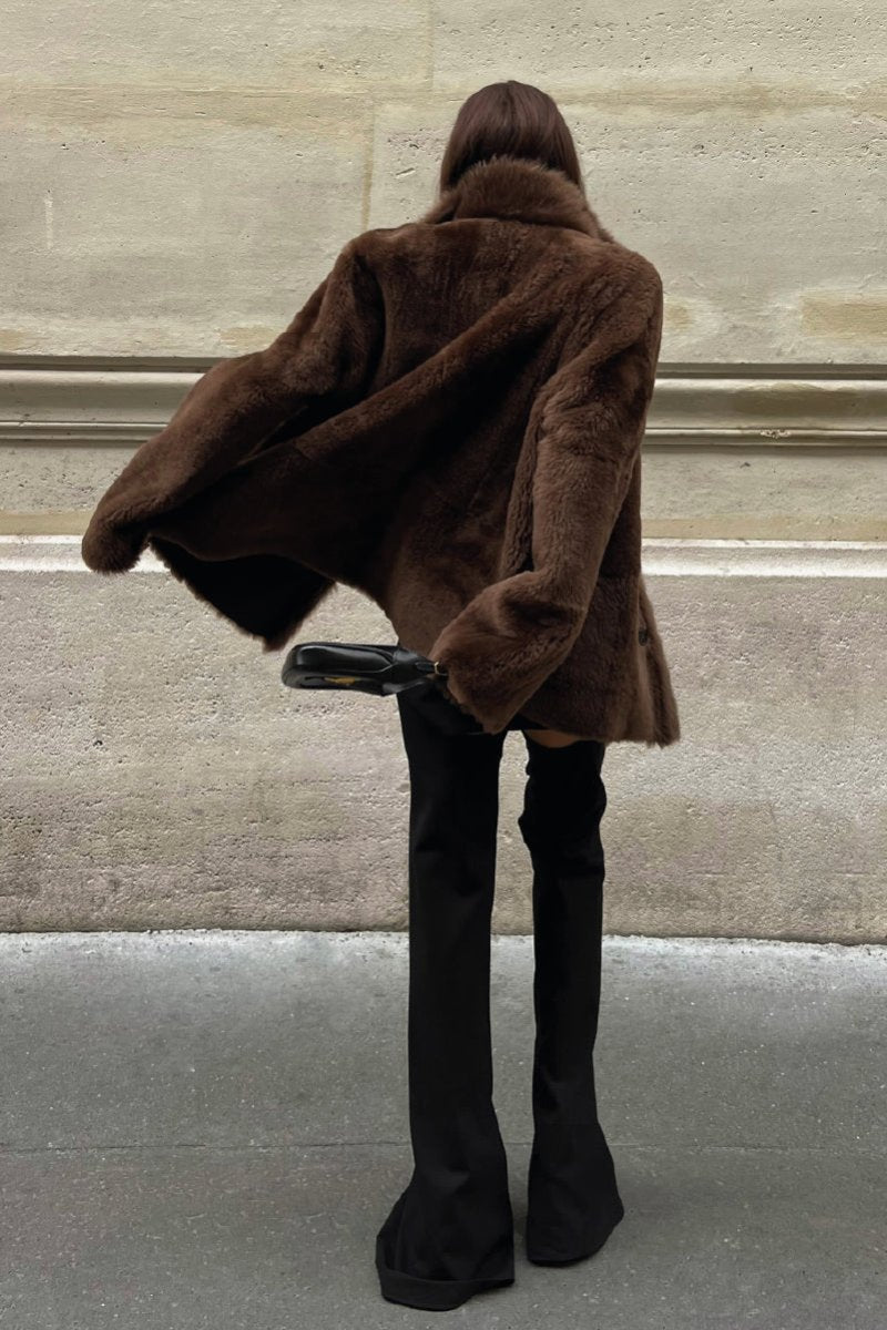 Amira Women's Reversible Shearling Sheepskin Coat - Milk Brown - Bigardini