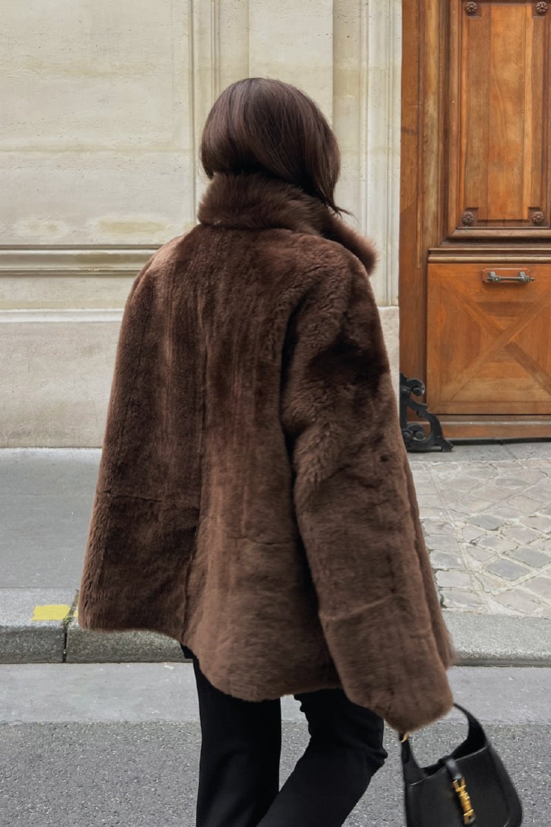 Amira Women's Reversible Shearling Sheepskin Coat - Milk Brown - Bigardini