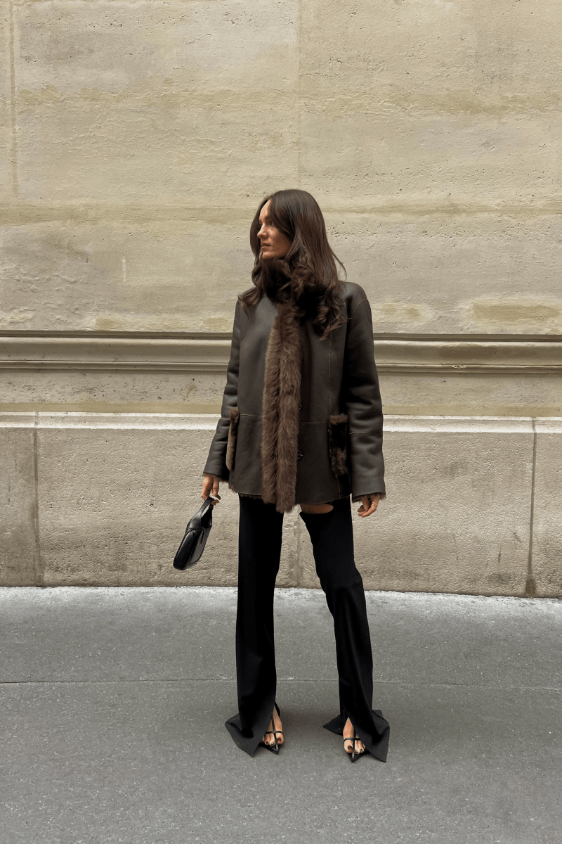 Amira Women's Reversible Shearling Sheepskin Coat - Milk Brown - Bigardini