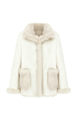 Amira Women’s Reversible Shearling Sheepskin Coat - Snow White - Bigardini