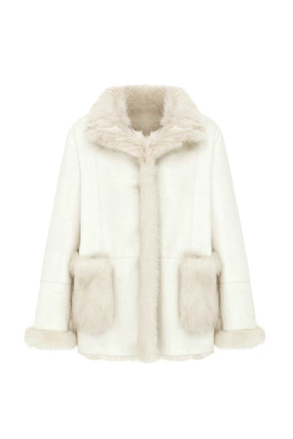 Amira Women’s Reversible Shearling Sheepskin Coat - Snow White - Bigardini