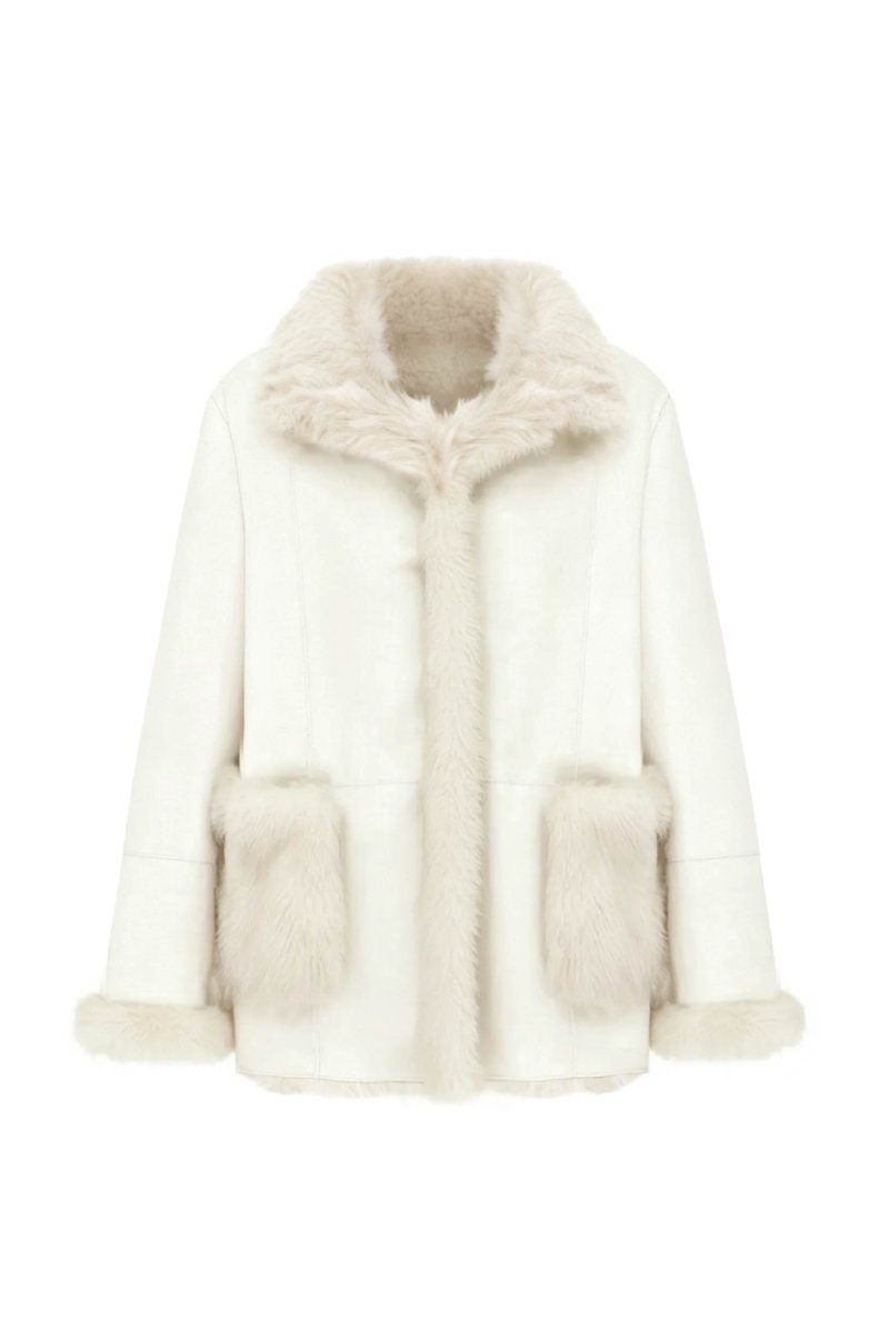Amira Women’s Reversible Shearling Sheepskin Coat - Snow White - Bigardini