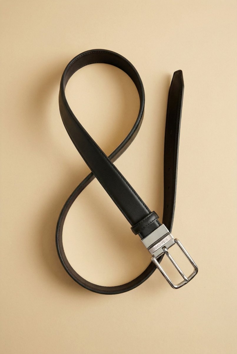 Andalus Unisex Reversible Leather Belt - Black - Bigardini