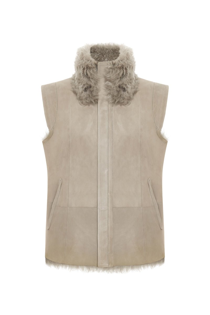 Aria Women’s Shearling Vest - Smoke Gray - Bigardini