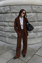 Ava Women’s Low - Waist Suede Leather Trousers - Milk Brown - Bigardini