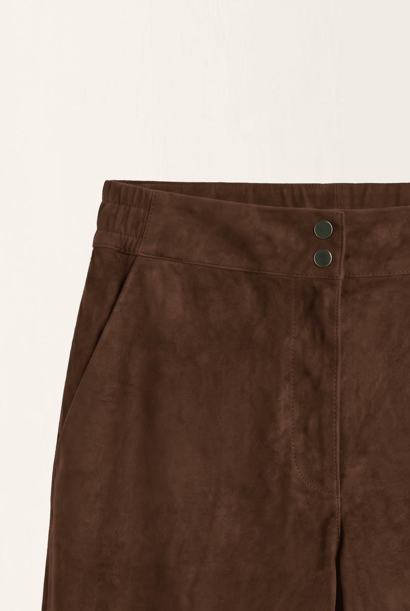 Ava Women’s Low - Waist Suede Leather Trousers - Milk Brown - Bigardini