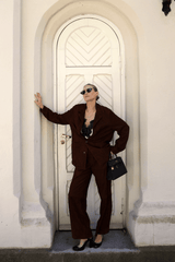 Ava Women’s Low - Waist Suede Leather Trousers - Milk Brown - Bigardini