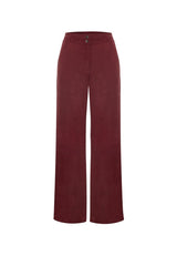 Ava Women's Wide - Leg Suede Leather Trousers - Burgundy - Bigardini