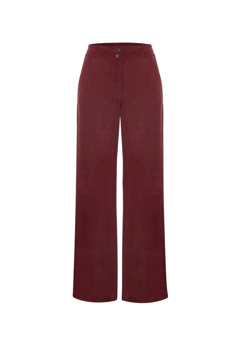 Ava Women's Wide - Leg Suede Leather Trousers - Burgundy - Bigardini