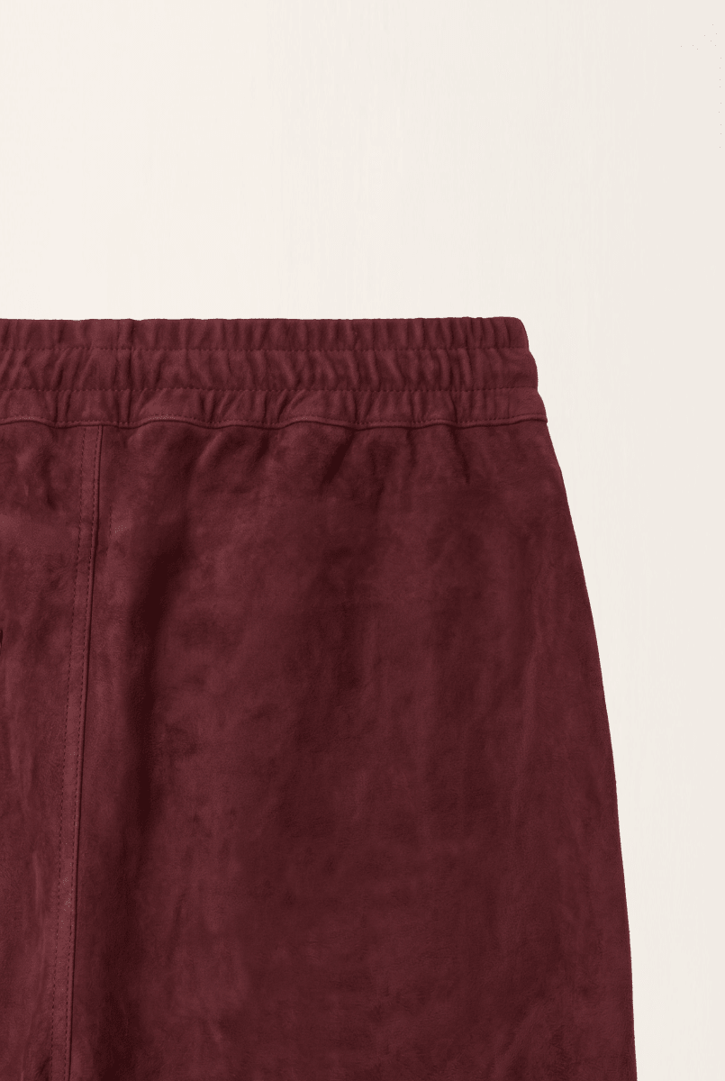 Ava Women's Wide - Leg Suede Leather Trousers - Burgundy - Bigardini