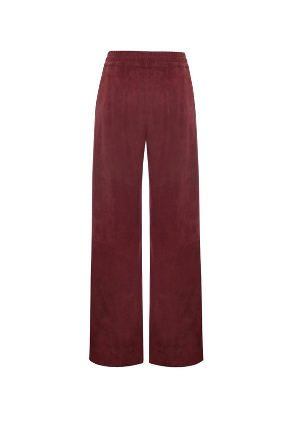 Ava Women's Wide - Leg Suede Leather Trousers - Burgundy - Bigardini