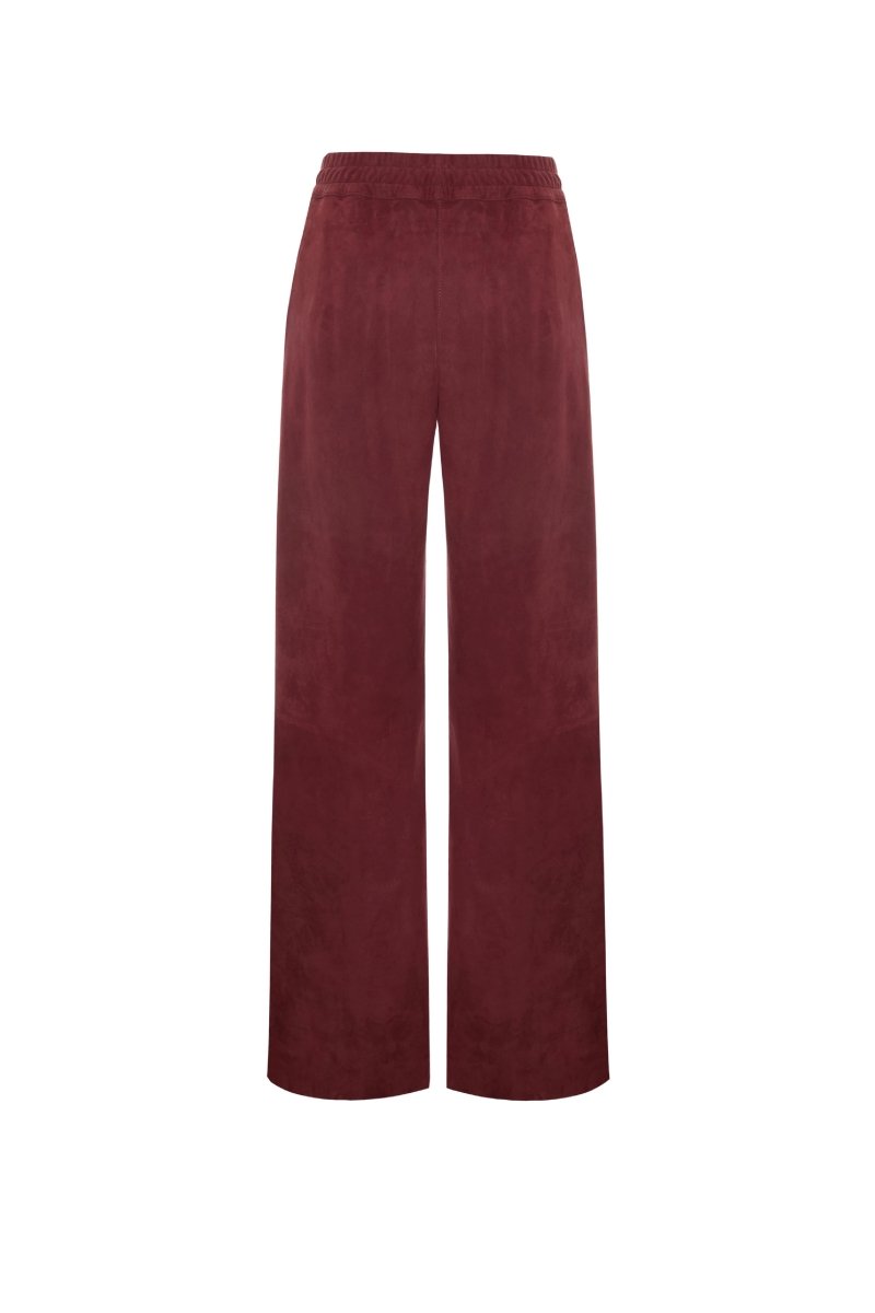 Ava Women's Wide - Leg Suede Leather Trousers - Burgundy - Bigardini
