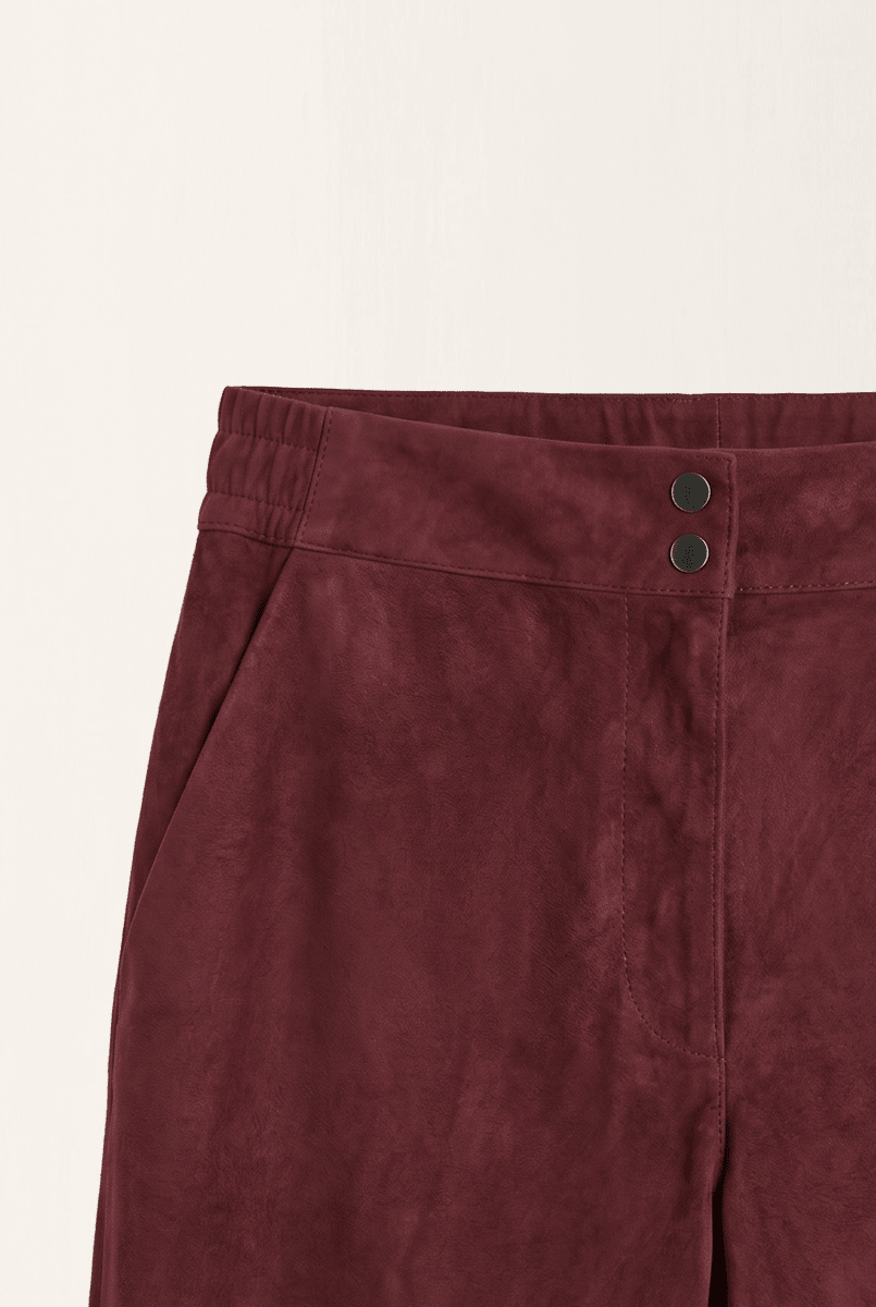 Ava Women's Wide - Leg Suede Leather Trousers - Burgundy - Bigardini