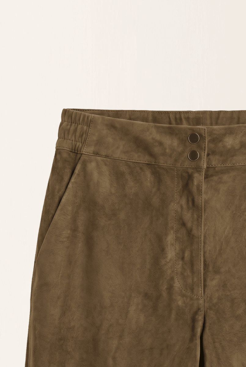 Ava Women's Wide - Leg Suede Leather Trousers - Khaki - Bigardini