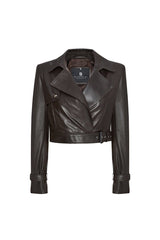 Bella Women's Cropped Lamb Leather Jacket - Dark Chocolate - Bigardini