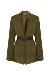 Carla Women's Suede Safari Blazer Jacket - Khaki - Bigardini