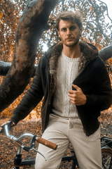 Carlo Men's Toscana Shearling Jacket with Hood - Cognac - Bigardini