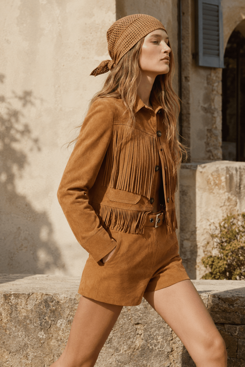 Cindy Unisex Women's Suede Bandana - Camel - Bigardini