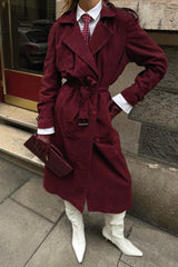 Clara Women’s Suede Trench Coat - Burgundy - Bigardini
