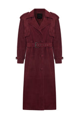 Clara Women’s Suede Trench Coat - Burgundy - Bigardini