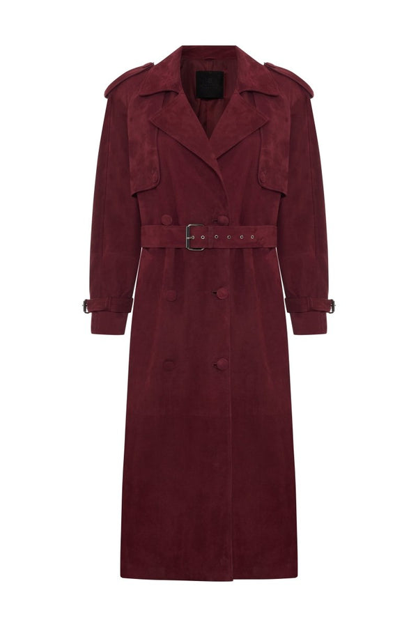 Clara Women’s Suede Trench Coat - Burgundy - Bigardini