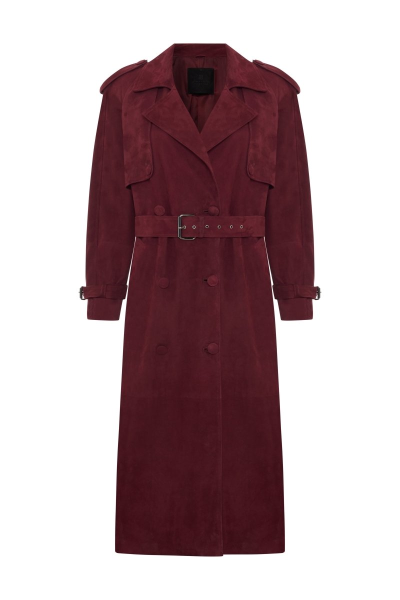 Clara Women’s Suede Trench Coat - Burgundy - Bigardini