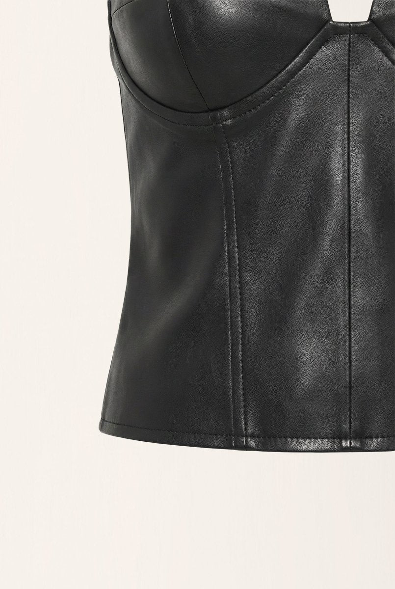 Clarita Women's Stretch Leather Corset Top - Black - Bigardini