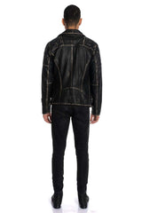 Clark Men's Distressed Lambskin Leather Moto Jacket - Black - Bigardini